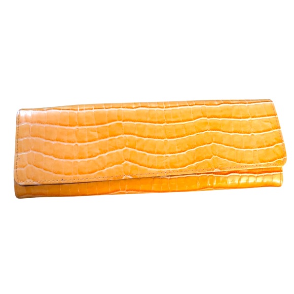 Handbags - Vegan leather, yellow “alligator skin” clutch